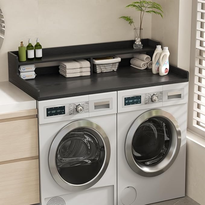 VOPEAK Washer and Dryer Countertop with Shelf, 2-Tier Washer Dryer Topper, 54" x 27.5" Spacious Laundry Countertop, Washing Machine Topper for Laundry Room Organization and Folding Clothes, Black