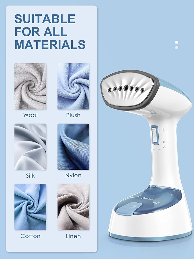 Reemix Steamer for Clothes, Folding Handheld Design Garment Wrinkles Remover, 20g/min Strong Penetrating Steam, 25-Sec Fast Heat-up, for Home, Office and Travel (Blue Gray)
