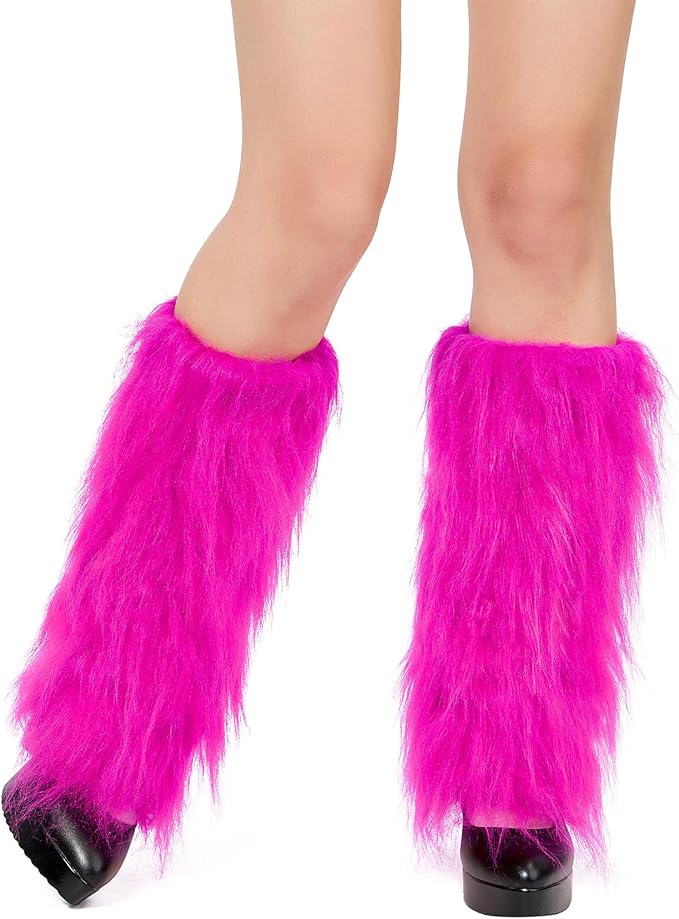 Zando Furry Faux Fur Leg Warmers for Women - Soft Fluffy Legwarmer Winter Boot Cuffs Covers for Daily Halloween Santa Costume