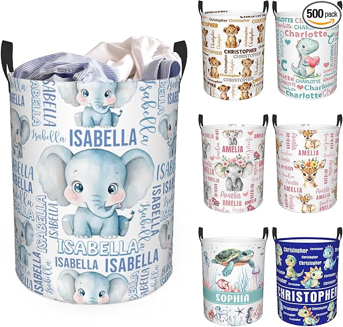 Custom Name Laundry Hamper, Personalized Laundry Basket with Name for Baby Boys Girls, Customized Collapsible Dirty Clothes Hamper Storage with Handles for Bedroom Bathroom Dorm Room Decor