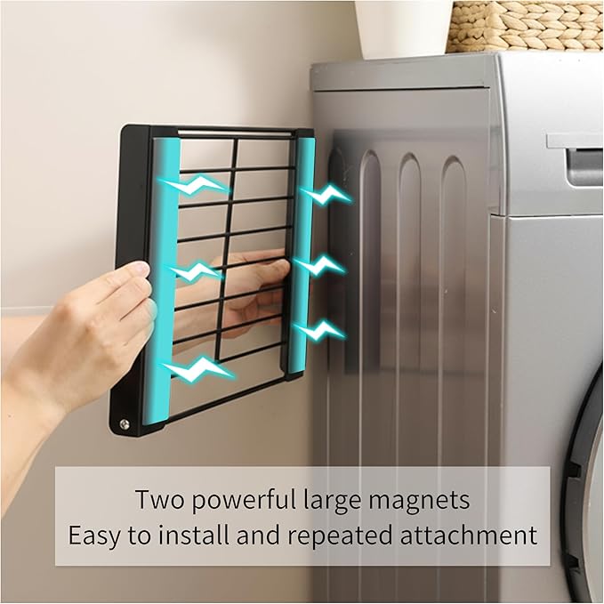 Magnetic Shelf for Washing Machine Magnetic Organizer Shelf for Laundry Magnetic Hanger Organizer Washing Machine Shelves Magnetic Fridge Shelves for Laundry Bathroom Kitchen RV Black