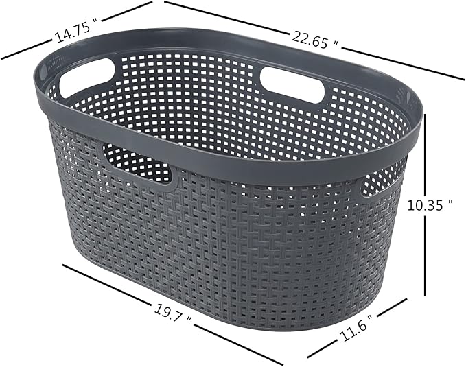 Sandmovie 4 Packs Plastic Laundry Baskets, Large Dirty Clothes Hampers with Cutout Handles, Grey, 42 L