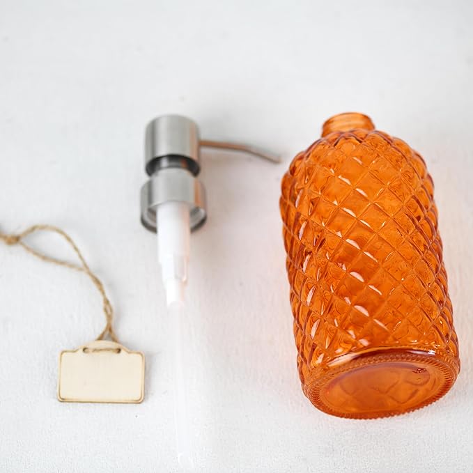 Bathroom & Kitchen Glass Hand and Dish Soap Dispenser with 304 Rustproof Stainless Steel Pump (Orange)