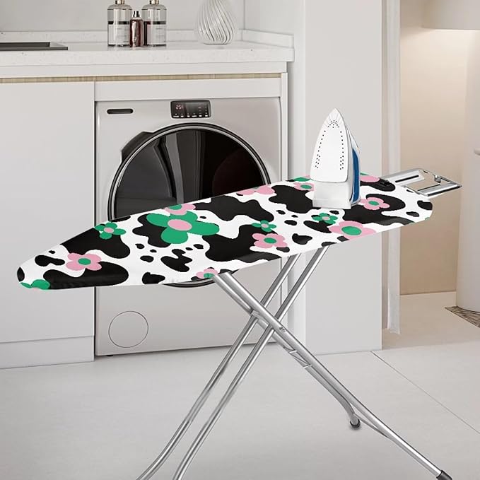 Iron Board Cover Resist Scorching Iron Cover for Ironing Durable Table Top Ironing Board Cover with Cozy Nose Pocket-Cow Flower