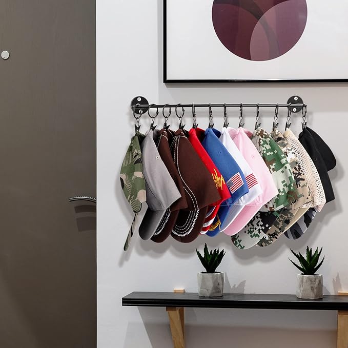 Hat Rack for Baseball Cap Organizer with 24 Hooks, Modern Metal Hats Storage Wall Mounted Caps Hanger for Closet Door Bedroom Entryroom Laundry, 2 Pack