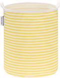 Sea Team 19.7 Inches Large Sized Waterproof Coating Ramie Cotton Fabric Folding Laundry Hamper Bucket Cylindric Burlap Canvas Storage Basket (19.7", Stripe/Yellow)