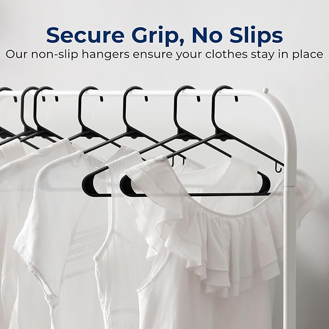 SereneLife 100-Pack Black Plastic Hangers – Ultra Lightweight Non-Slip Slim Clothes Hanger Set for Shirts, Pants, Coats & Dresses – Heavy Duty Space Saving Closet Organizer