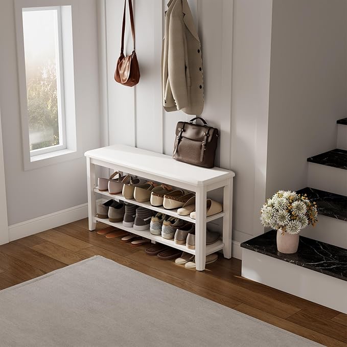 AQIMUELE Wood Shoe Rack Bench for Entryway, 2 Tier Shoe Rack for Front Door Entrance, Shoe Bench with Shoe Storage for Entryway, Bedroom, 47.2"