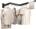 Wall Mounted Clothes Drying Rack, Collapsible Laundry Drying Rack, Retractable Foldable Drying Rack Clothing for Hanging Clothes,Black-Hooks