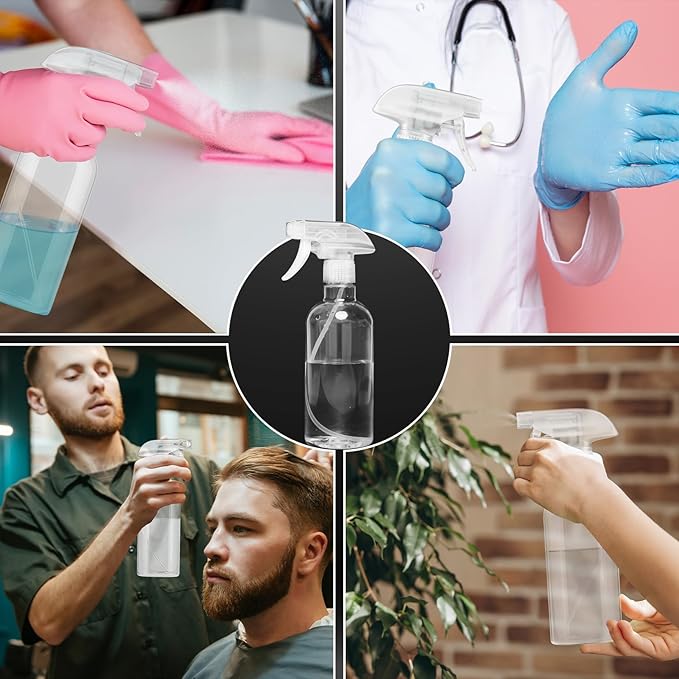 DIYSELF Spray Bottles, 4 Pack 500ml / 16oz Empty Plastic Water Spray Bottles, Fine Mist Clear Spray Bottle for Cleaning, Hair, Plants, Alcohol, BBQ, Garden, Travel, Squirt Bottle Lab Weighing Bottles