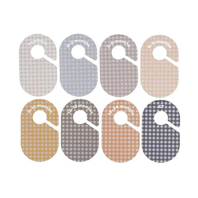 3 Sprouts Baby Closet Dividers Set of 8 - Toddler Clothes Organizer Hanger, Double-Sided Size Labels - Nursery Organization for Newborn Clothing, Infant, Boy & Girl - Gingham