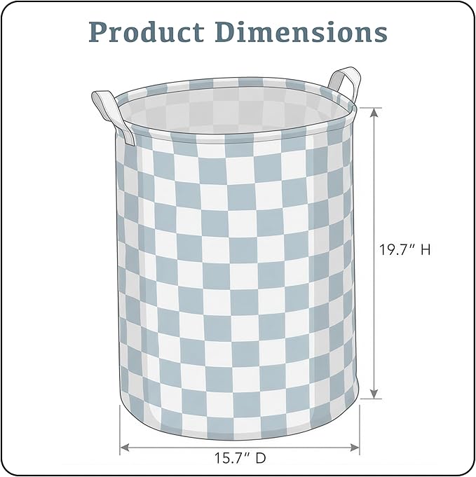 Blue Checkered Laundry Basket, Collapsible Aesthetic Cute Canvas Organizer Hamper Basket for Storage, Toy Bins, Bedroom Clothes, Children Nursery, Gift Basket