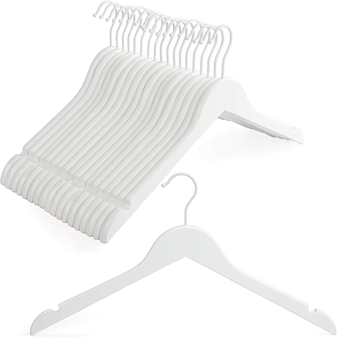 TOPIA HANGER Wooden Hangers 18 Pack, Premium Bride Hanger for Wedding Dress, White Wood Suit Coat Hanger with 360°Swivel White Hook, Extra Smoothly Cut Notches-CT21W