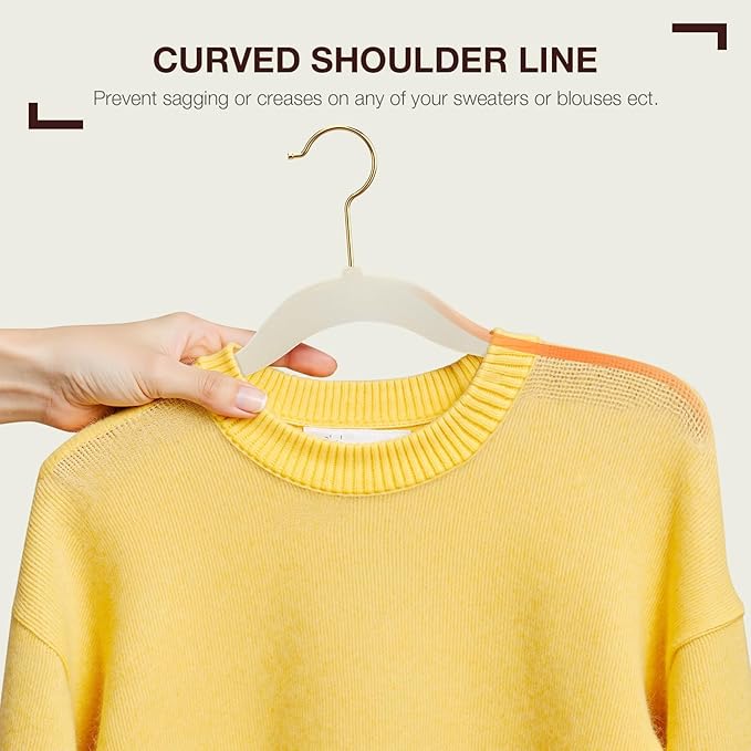 Korpai 50 Pack Beige Velvet Hangers,Coat Hanger Non Slip,Heavy-Duty,Space Saving,Slim Clothes Hangers for Pants,Outfit,Skirts,Suits,Coats,Dresses ect.Felt Hangers with Gold 360°Swivel Hook