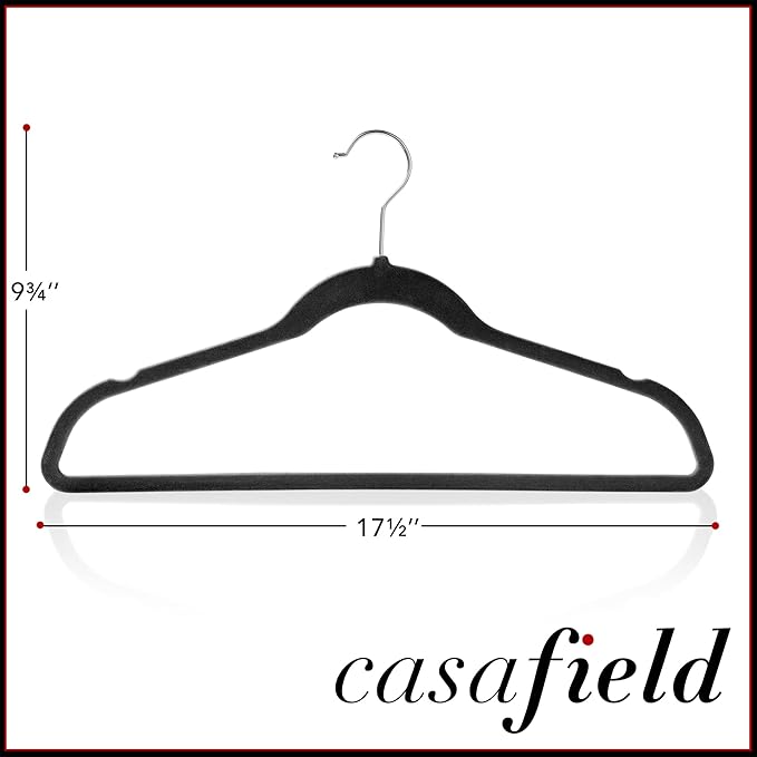 Casafield 50 Black Velvet Suit Hangers - Space-Saving Non-Slip Clothes Hanger