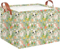 CLOCOR Rectangular Easter Gift Basket Empty,Waterproof Storage Basket with Handles,Room Decor(Pink Flower Easter Egg)