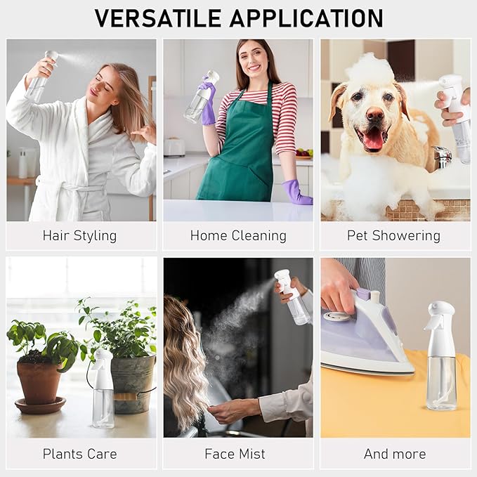 Spray Bottle For Hair, Continuous Mister Sprayer, Ultra Fine Mist Empty Spraying Water Bottles for Hairstyling, Barbers, Salons, Essential Oil Scents, Cleaning, Plants - White&White