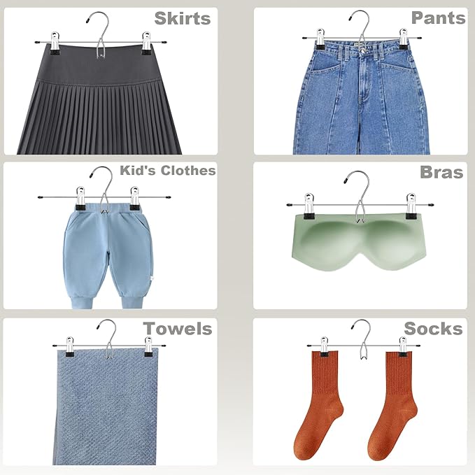 Pants Hangers with Clips, 10 Pack Stackable Skirts Hanger Space Saving, Hanging Closet Organizer and Storage for College Dorm Apartment