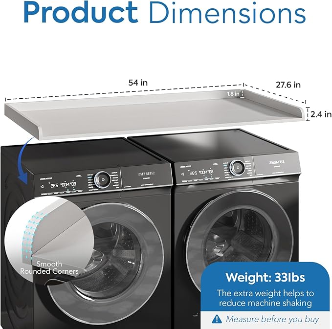 Washer Dryer Countertop, 27.5" x 54" Washer and Dryer Countertop with Non-Slip Pad,Large Laundry Topper for Laundry Room Organization