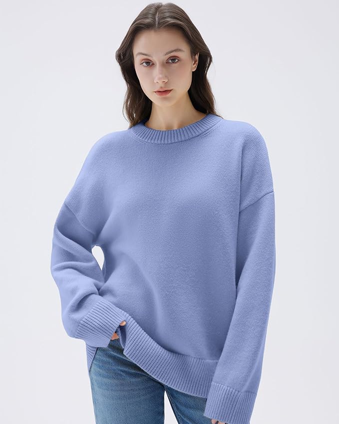 SUUKSESS Women Cashmere Blend Oversized Crew Neck Long Sleeve Pullover Sweaters