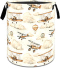 Vintage Airplane Laundry Basket,Dirty Clothes Hamper,Retro Plane and Cloud Storage Bin,Aviation Lovers Gifts,Waterproof Oxford Cloth Baskets for Bathroom,Bedroom,Home Decoration(19.7" x 15.8")