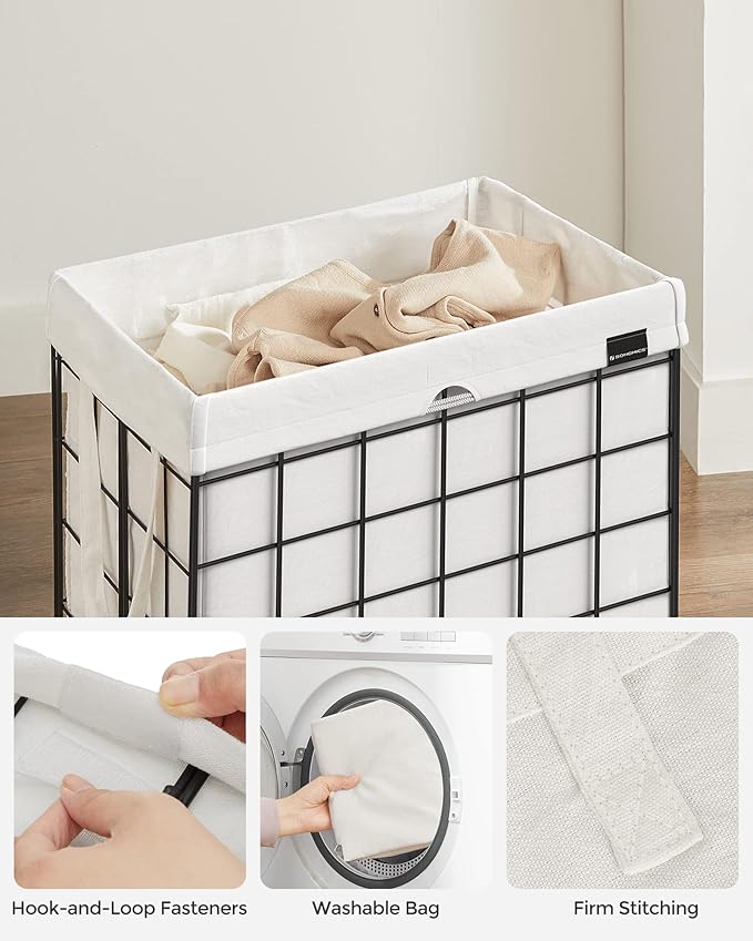 SONGMICS Laundry Hamper, 23.8 Gal. (90L) Laundry Basket, Collapsible Clothes Hamper, Black and White ULCB190W01