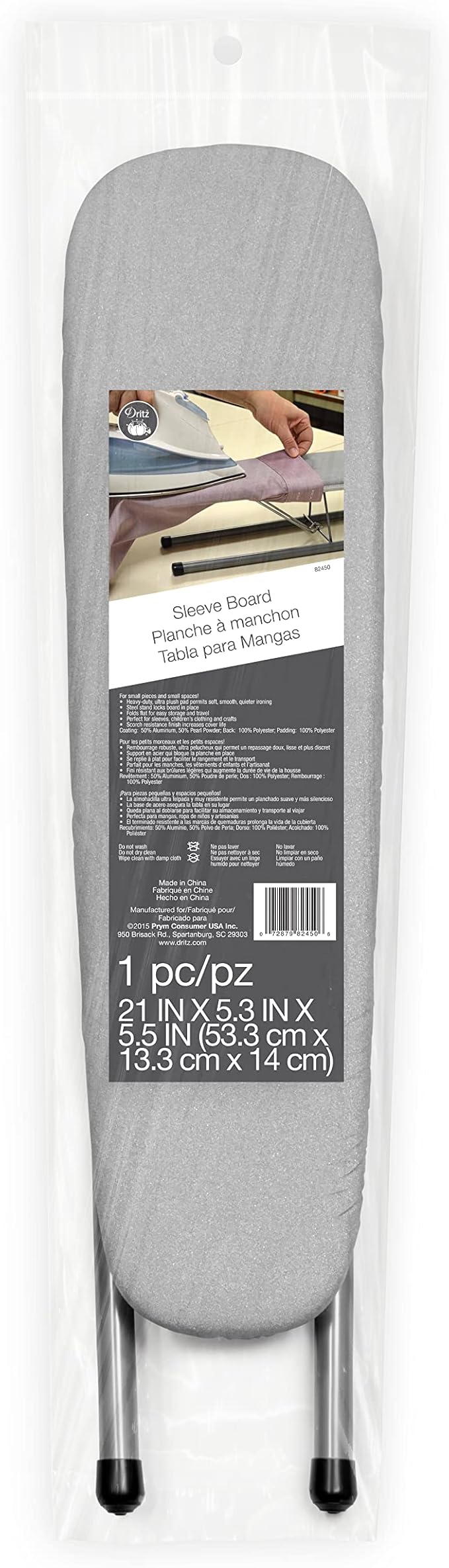 Dritz Clothing Care 82450 Collapsible Sleeve Board, 5 x 5-1/2 x 21-Inch , Gray