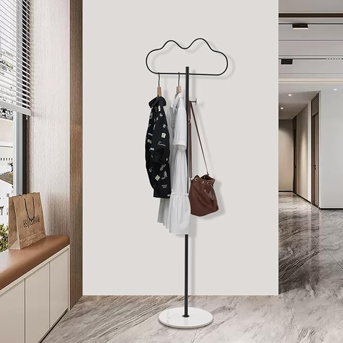 Freestanding Cloud-shaped Coat Rack, Coat Hanger Stand for Clothes Hats Scarves Metal Coat Tree with 2 Hooks for Bedroom Entryway Hallway Office