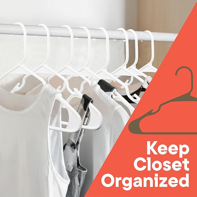 White Plastic Hangers 150 Pack– Heavy-Duty Plastic Hangers Slim and Space-Saving, Durable and Lightweight PP with Non-Slip Shoulder Notches for Slip Dresses, Suits, Jackets & Camisoles