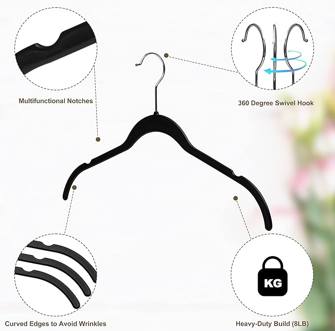 Quality Hangers Clothes Hangers 200 Pack - Non-Velvet Plastic Hangers for Clothes -Heavy Duty Coat Hanger Set -Space-Saving Closet Hangers with Chrome Swivel Hook, Non-Flocked Hangers