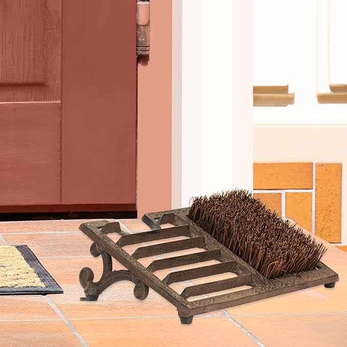 MyGift Heavy Duty Rustic Cast Iron Boot Scrubber for Outdoor Porch, All Weather Outdoor Shoe Scraper Brush and Boot Puller with Angled Design