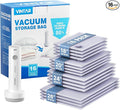 Vacuum Seal Bags for Clothing Travel, VINTAR 16 Pack Vacuum Storage Bags with Rechargeable Wireless Pump, Space Saver Bags(4 Jumbo+4 Large+4 Medium+4 Small) for Travel Luggage, Suitcase Storage
