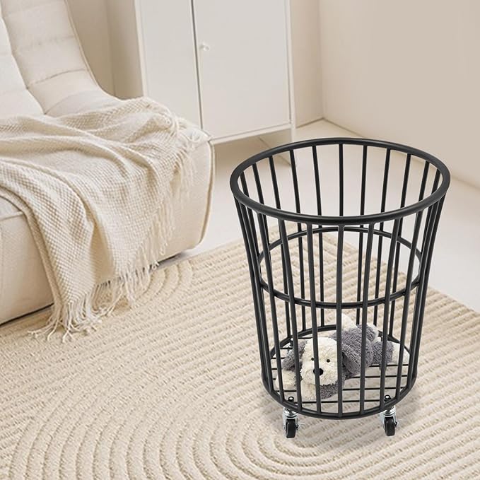 Wire Metal Rolling Laundry Basket On Wheels,Mesh Wire Laundry Basket Storage Cart for Bathroom Bedroom Dirty Clothes Storage (D)