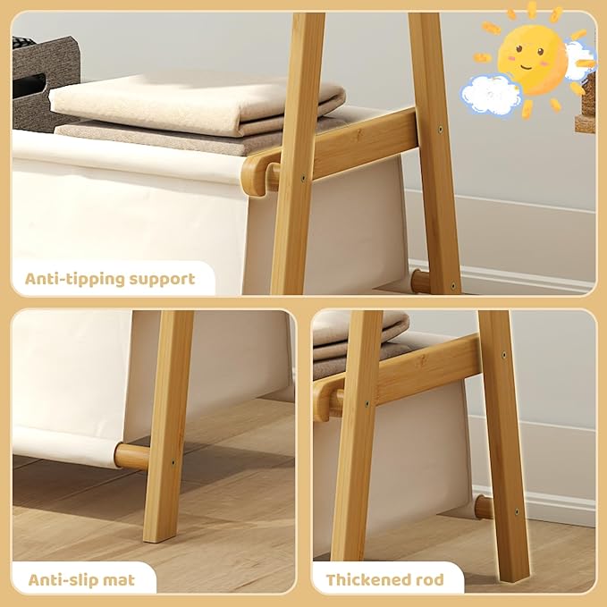 Clothing Rack with Storage Box, Dress Up Rack, Dress Up Storage, Large Foldable Bamboo Garment Stand with Hanging Rods, Dress Up Holder