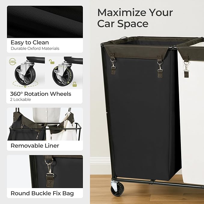 390L Laundry Hamper Sorter Extra Large, Heavy-Duty Laundry Basket with Wheels, Rolling Cart with Removable Bags, Laundry Cart for Hotel and Home, Multi-Color, 2-Section