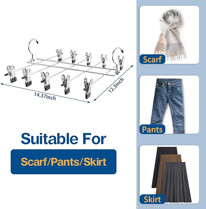 3 Piece Skirt Hanges Space Saving, Pants Hangers with Clips 5 Tier,Closet Organizers and Storager,Clothes Hanger Space Saver,Closet Organization for Skirt,Trousers,Jeans,Legging