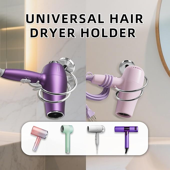 Bathroom Hair Dryer Holder Hair Care Tools Holder Wall Mount Chrome Finished Stainless Steel