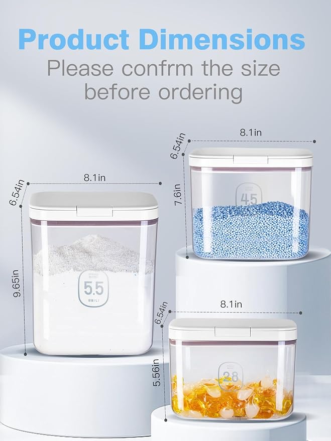 LivLab Mker Laundry detergent dispenser with One-Press Lid,for laundry room organization,Clear PET laundry powder container with Measuring Cup,laundry pods container 2.8L/6Lbs/100oz(120 Pods)