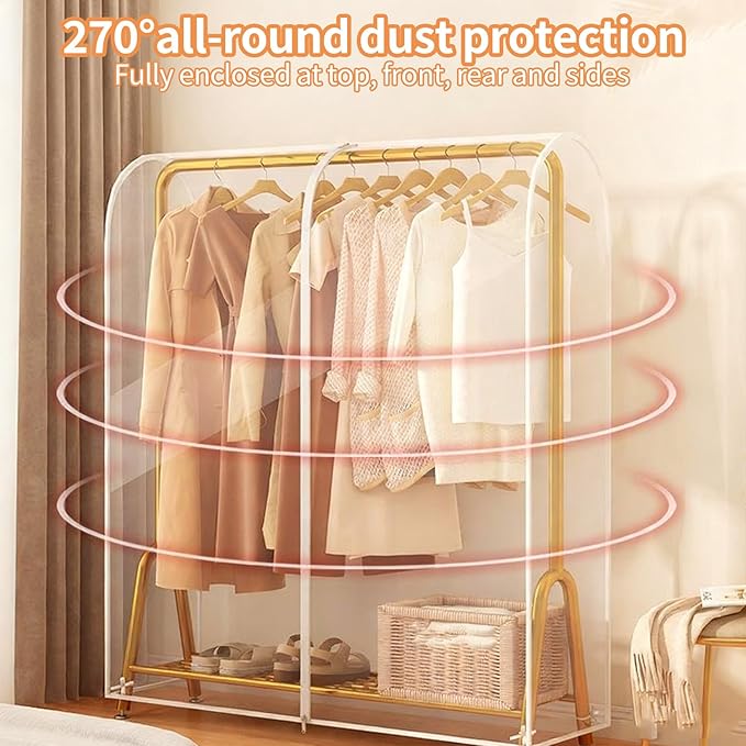 Clear Garment Rack Cover for Clothes Rack Cover with 2 Smooth Zipper Clothing Dustproof Waterproof Protector Cover (Large - 70 x 20 x 60 inch)