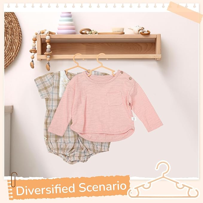 Hsei 60 Pack Pastel Color Kids Nursery Hangers Plastic Baby Hangers Heavy Duty Toddler Hanger for Pants, Coat, Skirts, Closet, Nursery Decor(Orange)