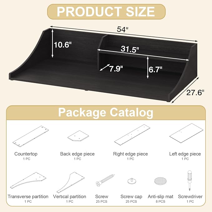 Bathroom Countertop Organizer, 54'' Washer Countertop Topper for Laundry Room Organization and Storage, Black
