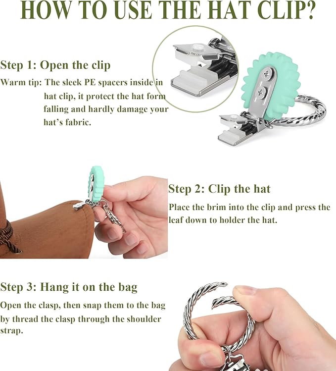 Hat Clip - Hat Holder for Travel on Bag - Silicone Hands Free Hat Clip for Purse Luggage - Protect Hat from Falling