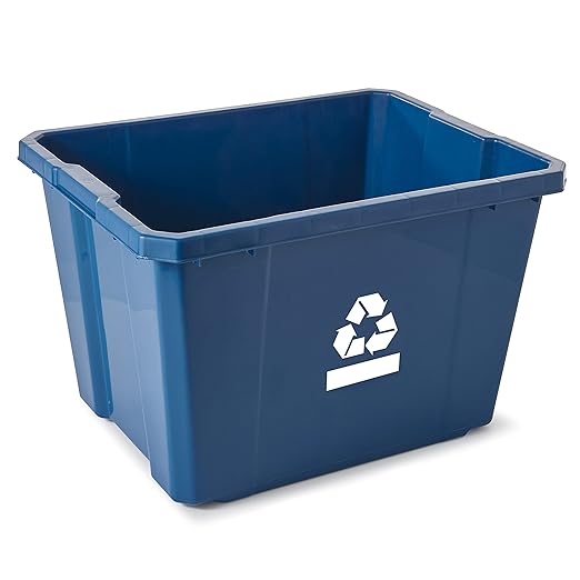 Gracious Living Medium Curbside Blue Box, Plastic 17 Gallon/64 Litre Home Trash Can Refuse and Recycling Bin Container with Built-in Handles (24 Pack)