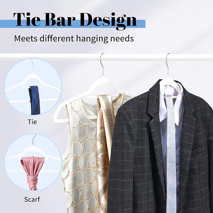 Smartor White Velvet Hangers 20 Pack, Space Saving Clothes Hangers with Tie Bar, Non-Slip Felt Hanger with Shoulder Notches, Heavy Duty Suit Hanger for Coat, Shirt, Pants, Dress