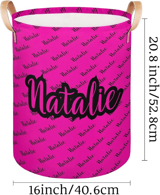 Personalized Laundry Basket, Custom Gift Laundry Hamper, Collapsible Nursery Waterproof Laundry Baskets, Dirty Clothes Toy Hamper with Handles Name Hot Pink Black
