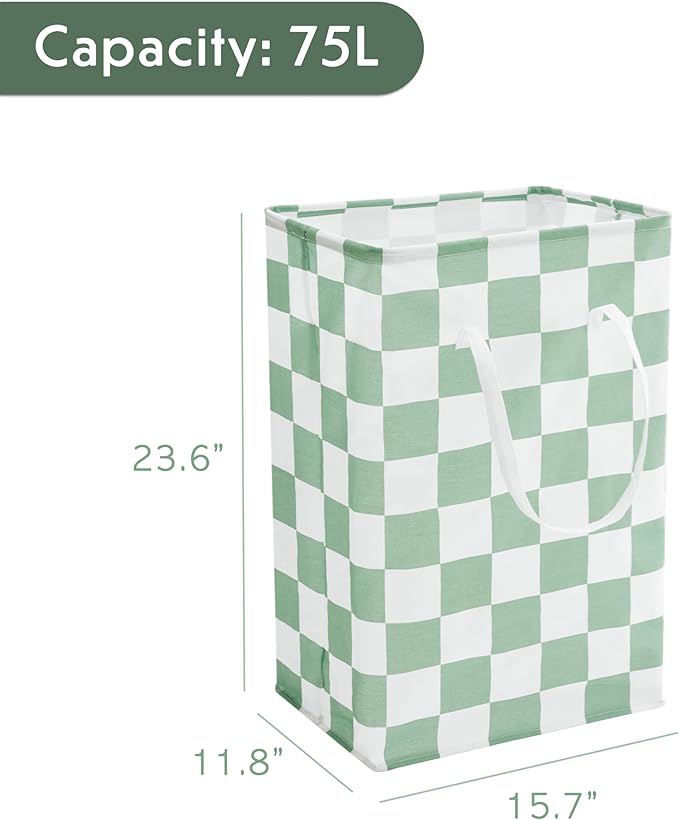 Checkered Laundry Hamper, Pack of 2, Sage Green Aesthetic Cute Large Collapsible Cloth Hampers Basket for Storage Organization Cute Aesthetic, 2 x 75L