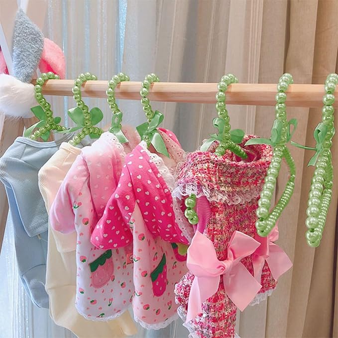 NACOCO 5pcs Hanger Dog Clothes Outfis Rack Hanger Fake Pearl Pet Costume(Green)