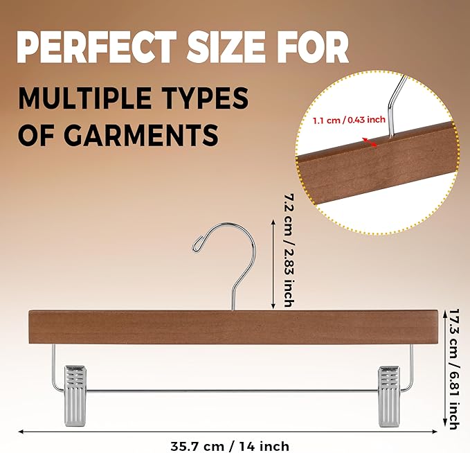 Quality Hangers Wooden Pants Hangers - 120-Pack Swivel Hook Cloth Hanger Set - Lotus Wood Skirt, Pant, Shorts and Slack Hangers with Adjustable Clip – Clothing Hanger Set (Walnut - Chrome Hook, 120)
