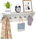 Giantex Coat Rack Wall Mount, 31.5" Wooden Coat Hooks with Shelf, Wall Clothes Rack w/ 6 Dual Hooks for Hats Towels Purses Robes, Floating Display Shelf for Living Room Bedroom Entryway, White