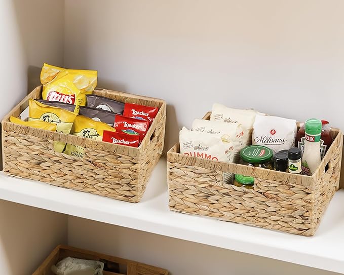 Jumbo Wicker Basket, Rectangular Wicker Baskets for Storage, Water Hyacinth Extra Large Storage Baskets, Shelf Basket with Built-in Handles-1 Pack